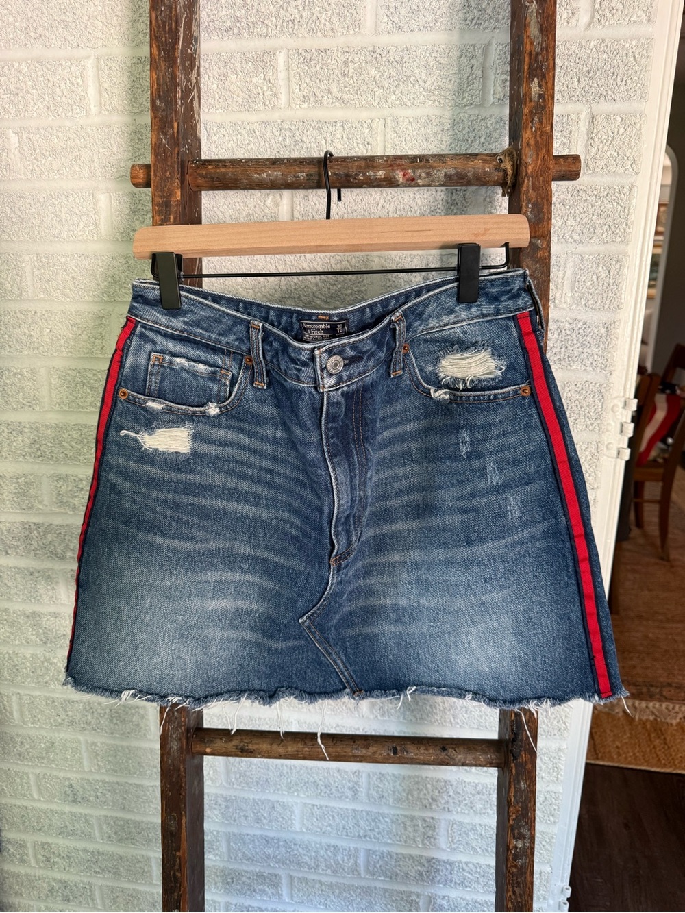 Abercrombie Americana Denim Mini Skirt with Red Stripe